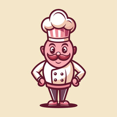 Retro ice cream shop chef mascot vector illustration in pastel vintage tones, nostalgic dessert character logo design for branding