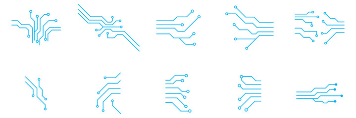 Abstract Blue Circuit Board Lines Vector  Set Icons Technology Background Illustration