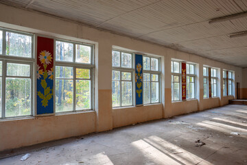 Abandoned Classroom with Colorful Windows - the abandoned pioneer camp of the USSR