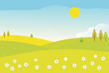 a serene landscape with rolling hills under a bright sun