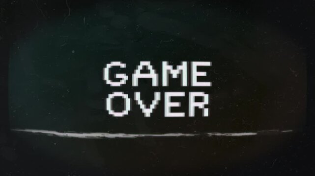 GAME OVER animation with glitch effect , glitch game over vidiogame screen 