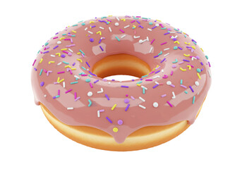 Isolated doughnut with pink icing and sprinkles, sweet treat, delicious, confectionery, dessert