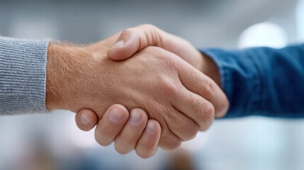 Two people shake hands, sealing a deal or showing agreement.