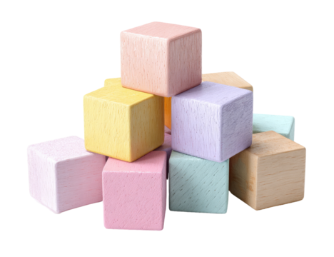 Pastel-colored wooden building blocks in a pyramid shape