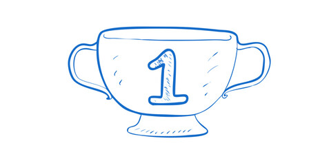 Blue first place trophy doodle award winner