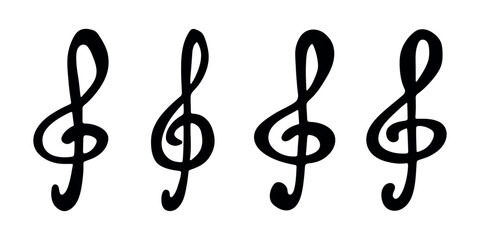 Fototapeta premium Set of treble clef doodle. Hand drawn musical symbol. Single element for print, web, design, decor, logo