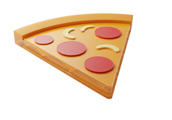 Isolated glossy 3D pepperoni pizza slice; appetizing lunch meal for food delivery services