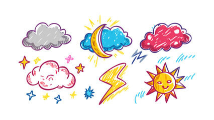 Cartoon comic style weather icons vector