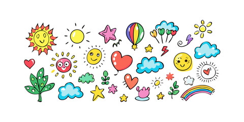 Cheerful doodle elements cartoon happy