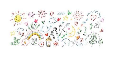Cheerful doodle elements stars hearts
