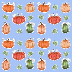  Seamless Pumpkin Pattern, Autumn and Halloween Background