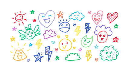 Cheerful doodle icons happy smiling