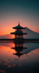 Obraz premium Sunrise pagoda reflection