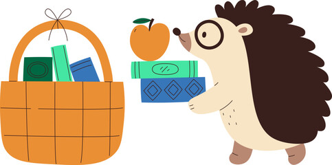 Hedgehog with Books and Basket