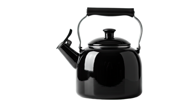 Black Enameled Steel Whistling Tea Kettle.