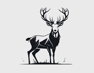 Deer Animal Vector Logo in Black and White, Minimalist and Simple Design, Perfect for Wildlife Branding, Nature Illustration, and Unique Animal Identity
