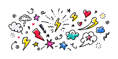 Colorful doodle elements shapes hearts