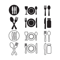 Kitchen Utensil and Plate Icon Set Vector Art