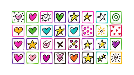Colorful Doodle Icons Hearts Stars Sun Circles doodles