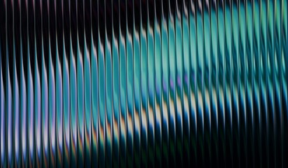 Iridescent glass ripple background, dark green gradient with vertical ribbed glass effect, vibrant...