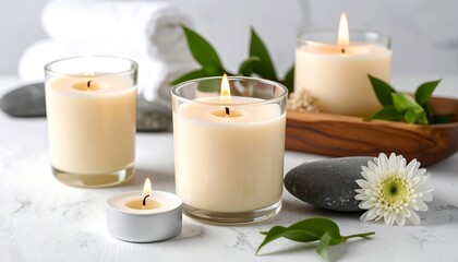 Tranquil spa scene with candles and stones