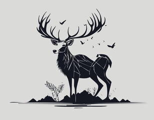 Deer Animal Vector Logo in Black and White, Minimalist and Simple Design, Perfect for Wildlife Branding, Nature Illustration, and Unique Animal Identity
