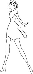 Modern female figure in frock outline vector, great for fashion design, glamour branding, boutique ads, and lifestyle design projects.