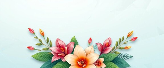 Obraz premium Elegant wedding invitation design; tropical flowers, marble beads, vector illustration, wedding design, flowers