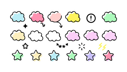 Colorful speech bubbles and stars thought bubbles blue