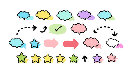 Colorful Speech Bubbles Stars Arrows checkmark communication
