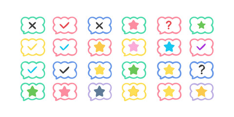 Obraz premium Colorful Speech Bubbles with Icons checkmarks crosses