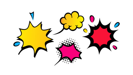 Comic style explosion shapes speech bubbles yellow