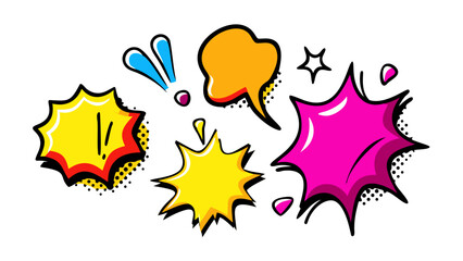 Comic style speech bubbles and shapes pop art graphic design