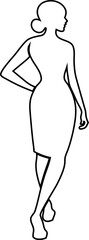 Black outline vector female in backside pose, ideal for body balance, yoga posters, and minimalist designs.