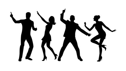 Diverse group dancing joyfully people silhouettes