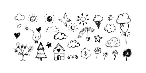 Doodle Icons of Nature and Objects hand drawn