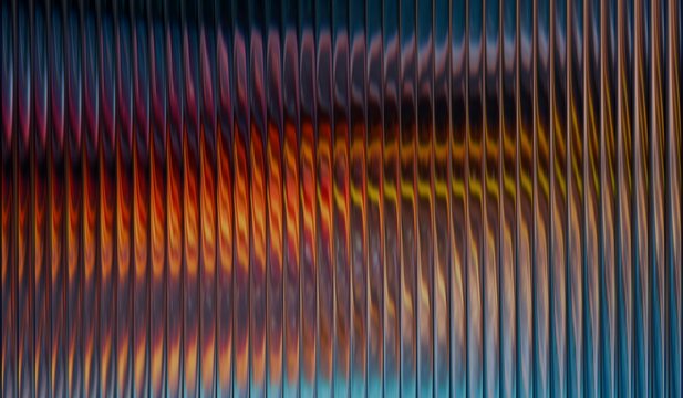 Iridescent glass ripple background, blue red gradient glass with vertical ribbed glass effect, vibrant fractal gradient with smooth distortion texture