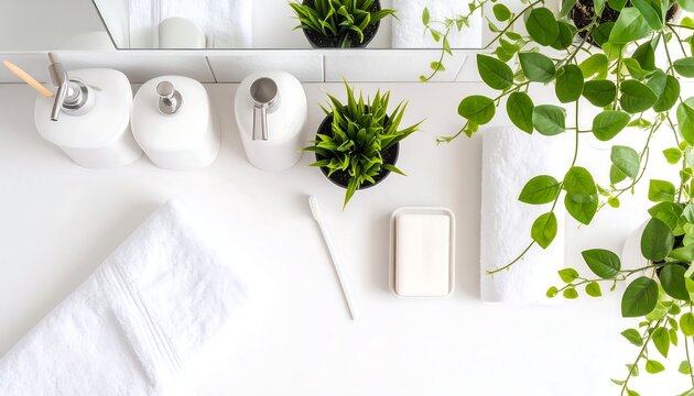White bathroom countertop, minimalist decor