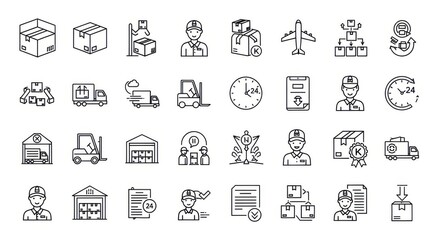 Collection of logistic and delivery service icons on a white background