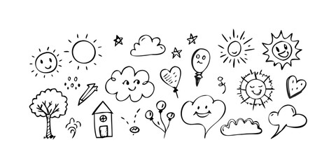 Hand Drawn Heart and Balloon Doodle illustration