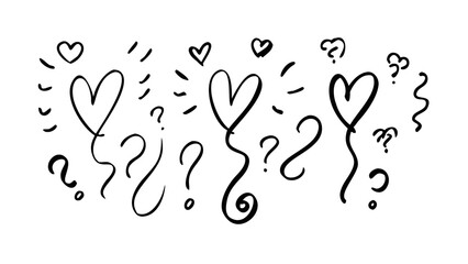 Hand Drawn Hearts And Question Marks doodle sketchy