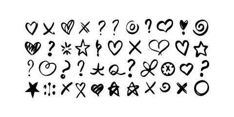 Hand Drawn Hearts Stars and Question Marks doodle