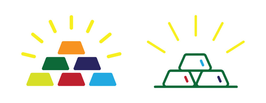 Colorful gold bars radiating success and financial growth, ideal for business, investment, and wealth management themes