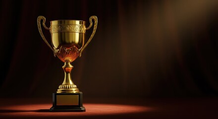 Shining golden trophy on elegant pedestal, symbolizing achievement and victory, perfect for celebrating success and excellence in any competitive field.