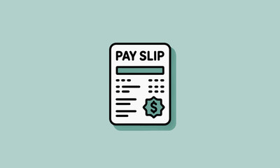 Flat design icon of a pay slip document showing earnings and deductions with a dollar sign vector