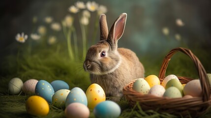 Easter bunny with easter eggs 