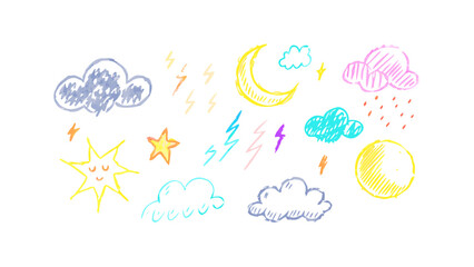 Hand drawn weather elements clouds moon