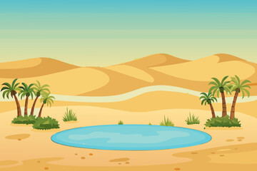a serene oasis in the vast sandy desert landscape