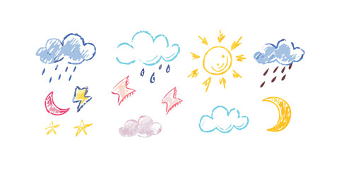 Hand drawn weather icons moon stars
