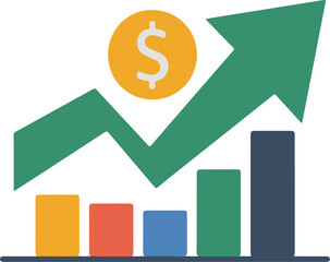 Flat design icon symbolizing savings growth and financial success with upward arrow and dollar coin vector